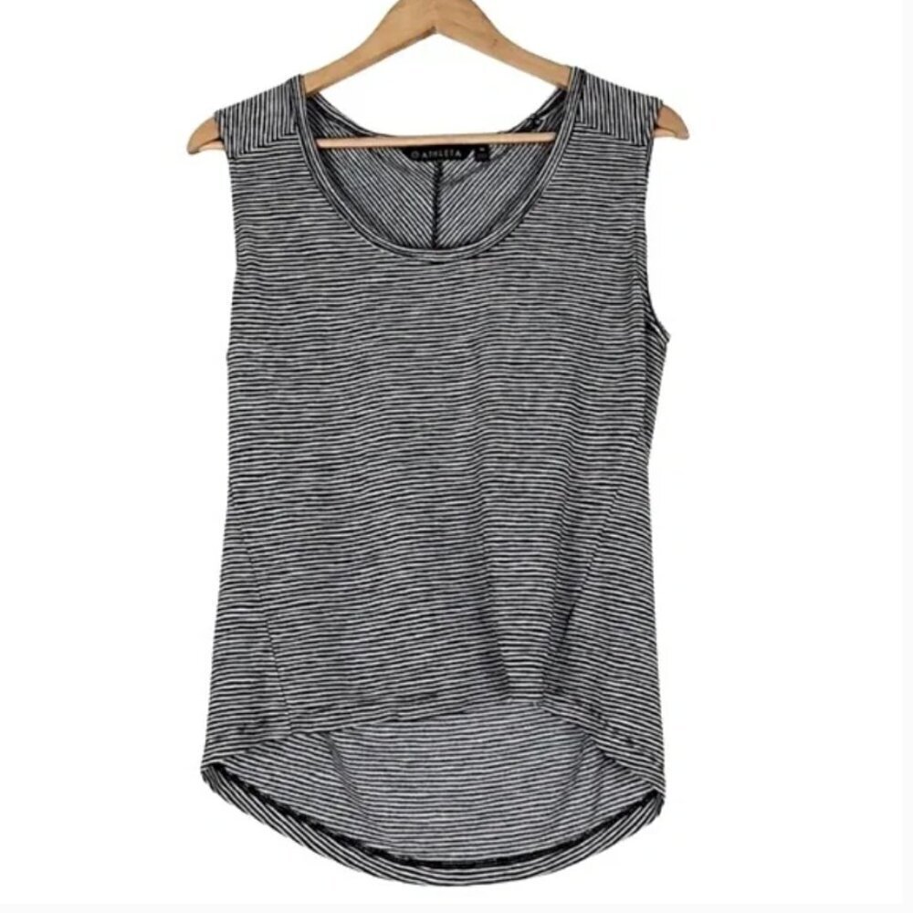 Athleta Breezy Stripe Muscle Tank Stripe Black White XLT - Picture 2 of 6